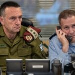 Israeli Chief of General Staff Lt. Gen. Herzi Halevi meets with Air Force Commander Maj. Gen. Tomer Bar in the underground command center at Camp Rabin (The Kirya).