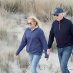 U.S. President Joe Biden and First Lady Jill Biden take a walk along Gordons Pond at Rehoboth Beach, Delaware, on November 10, 2024.