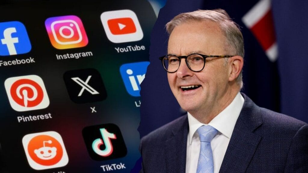 Australian PM, representing the new ban on kids under 16 using social media.