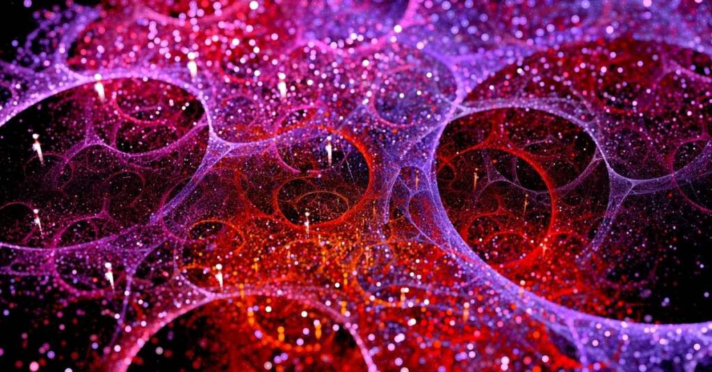 Illustration of a chain reaction spreading across multiple universes